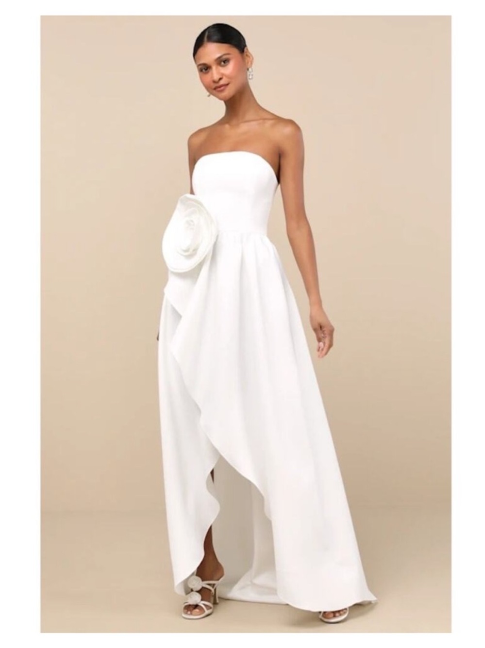 Elliatt Strapless White High-Low Rosette Dress - Lulu’s drop!